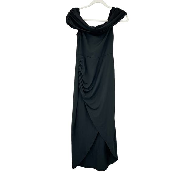 Lulus Womens Cocktail Party Ruched Tulip Hem Off Shoulder Dress Size S Black - Picture 1 of 9